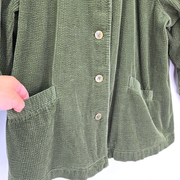 VTG Main Street Blues Olive Green Corduroy Shacket Core Button Front Chore Women - Picture 3 of 6